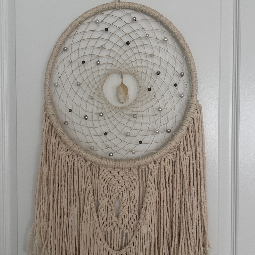 Handcrafted Cream Dreamcatcher with Fringe XL 49 Length - Picture 9 of 9